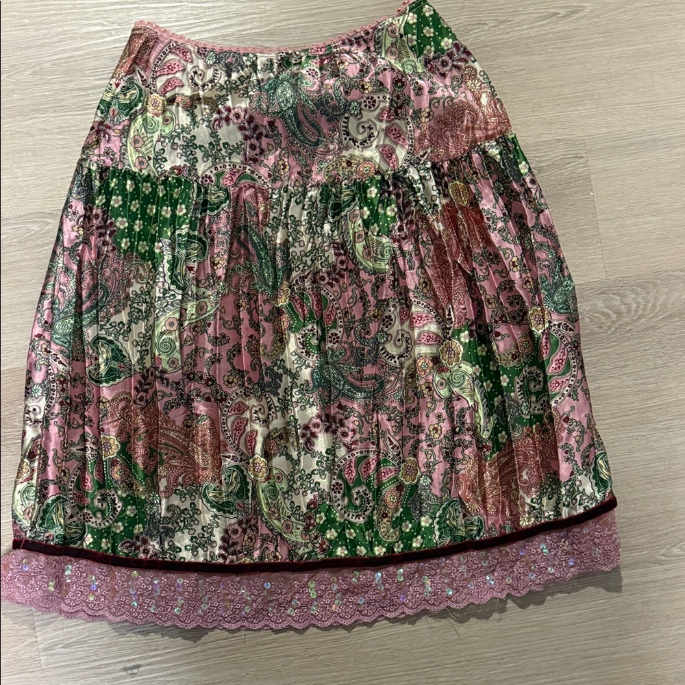 Y2K Floral Patchwork Skirt - Pink and Green size small with sequins